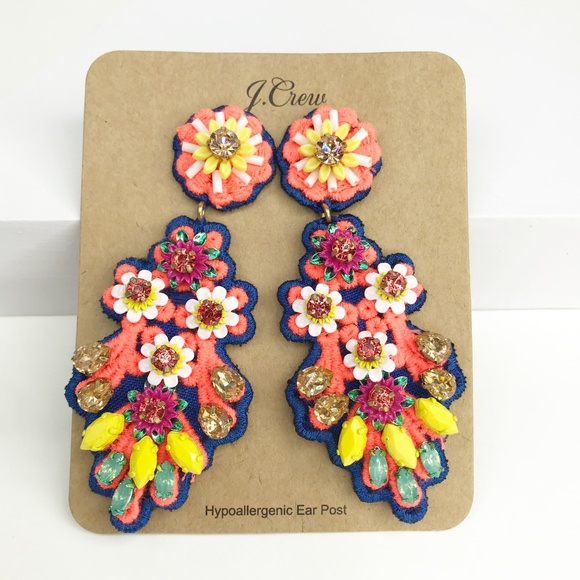 J. Crew Jewelry - J. Crew | Embroidered Crystal Earrings in Orange